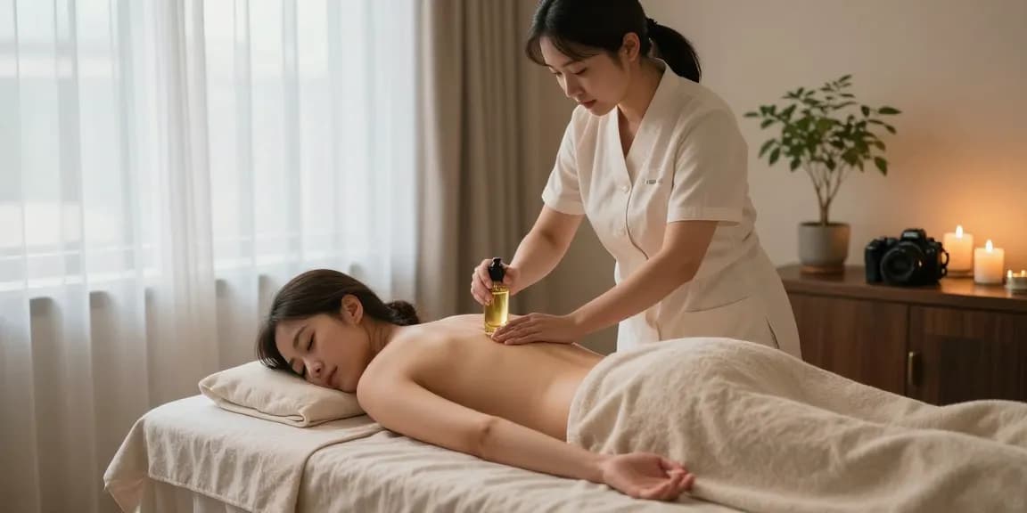Experience premium 창원마사지 in a tranquil spa setting with serene lighting and relaxation elements.