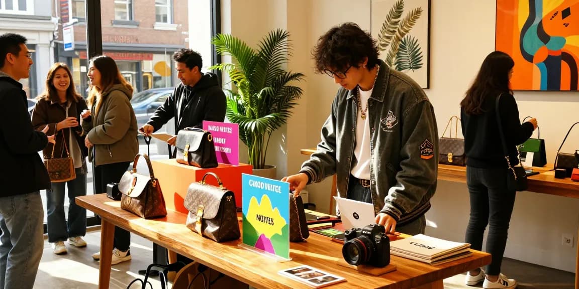 Dynamic shopping experience featuring stylish 레플리카 products in a vibrant urban setting with engaging shoppers.