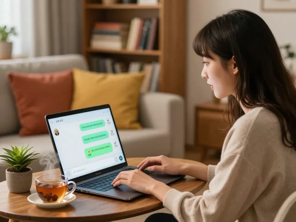 Engaging chat on adult AI platform ia +18 in a cozy home environment.