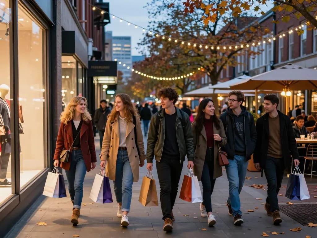 Diverse friends enjoying urban shopping experience, browsing stores, carrying bags near https://forumup.org/shop/search.php?ca_id=&addr1=&addr2=&addr3=&schKeyword= storefronts.