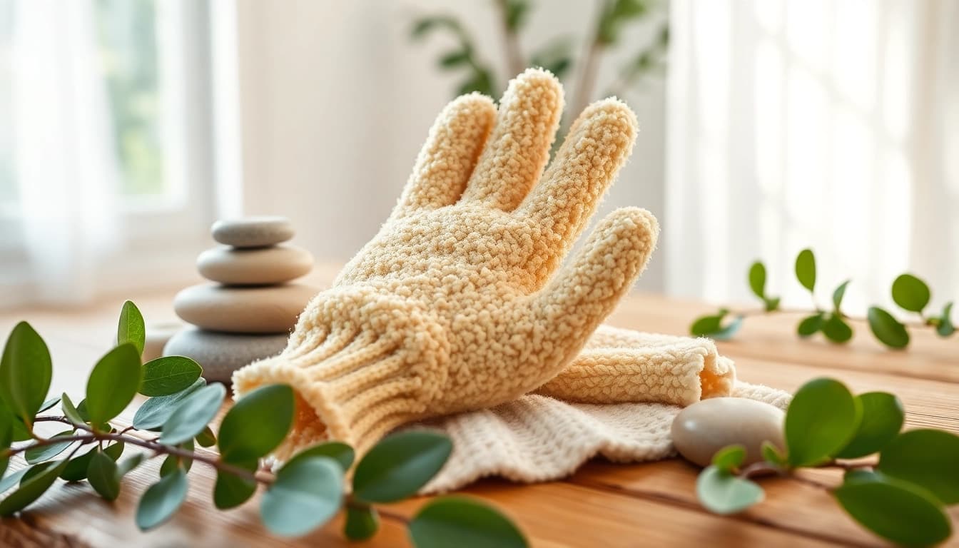 Use this hand loofah glove to gently exfoliate and invigorate your skin.
