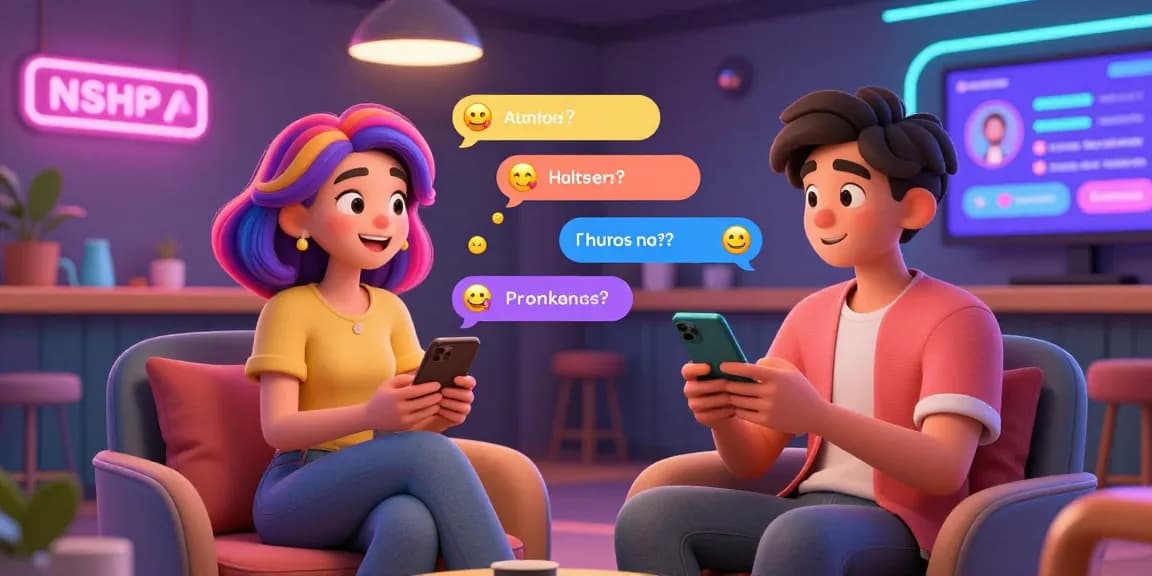 Interactive NSFW AI chat scene featuring playful AI girlfriend and user, vibrant and inviting.