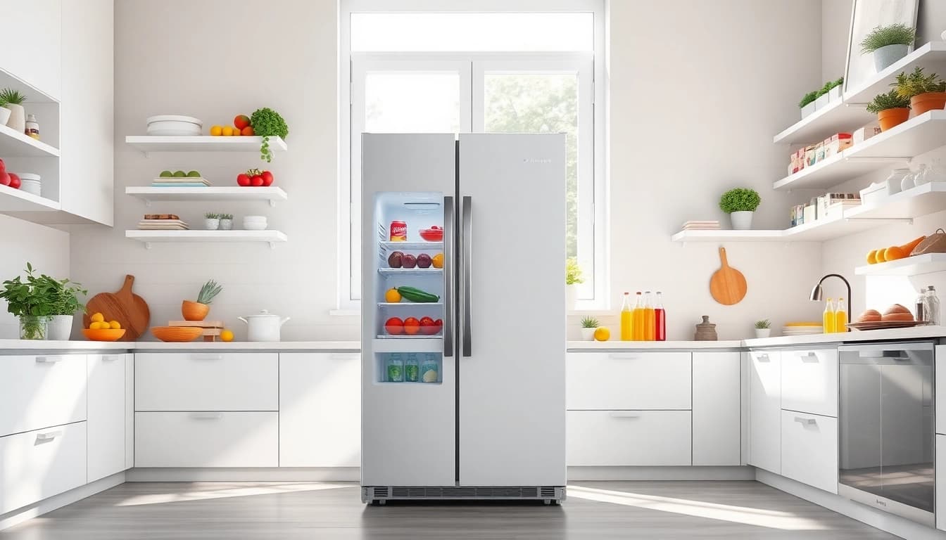 Showcasing affordable mini fridge and freezer in a bright modern kitchen.