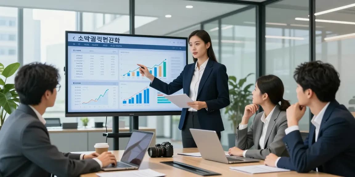 Consultant analyzing 소액결제현금화 data in a modern office setting.