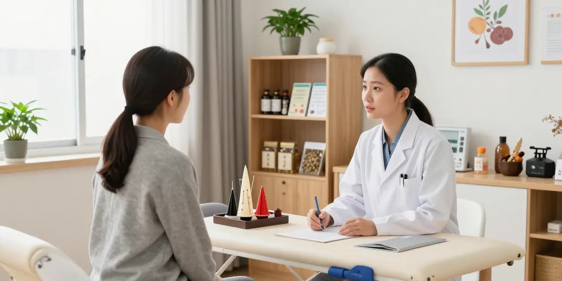 Dedicated consultation at 수원한의원 showcasing compassionate healthcare with traditional Korean medicine ambiance.
