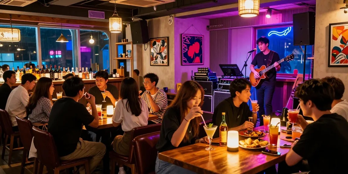 Experience 제주도유흥 nightlife with diverse crowds, vibrant drinks, and live music.