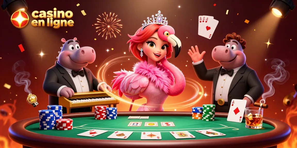 Jouez dans un casino en ligne animé avec un flamant rose chanteur et un hippopotame bassiste.