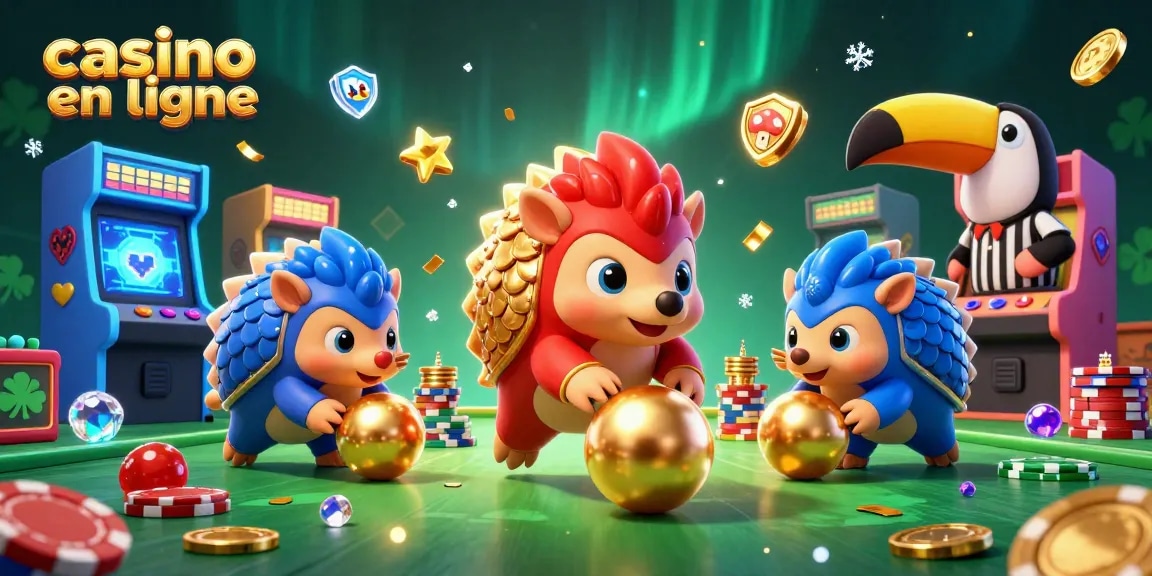 Deux pangolins rivaux dans une scène de jeu de casino en ligne, entourés de machines colorées.