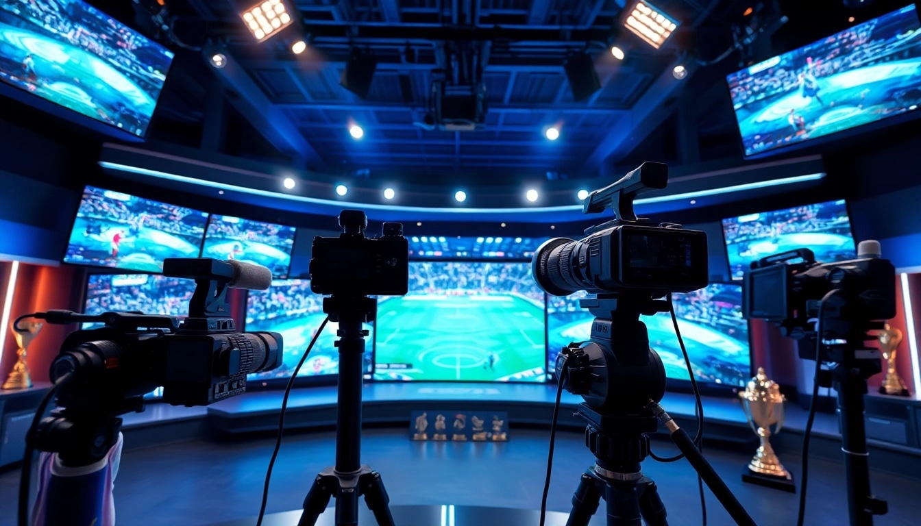 Captivating view of a sports broadcasting studio showcasing live events, enhancing engagement.