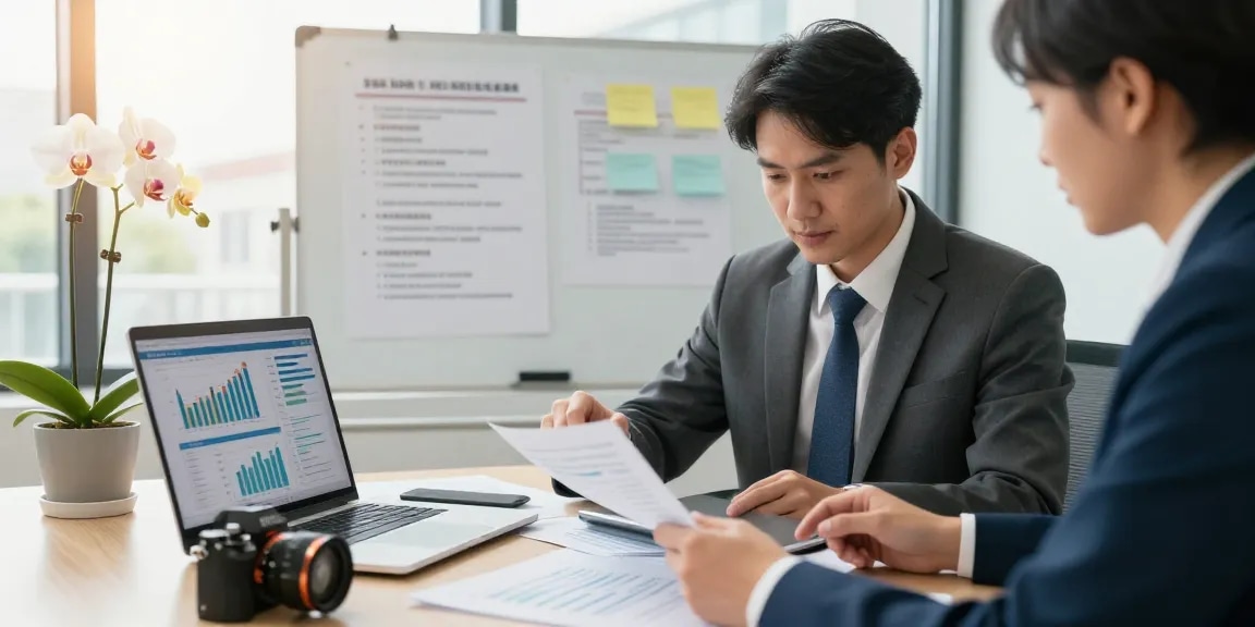 Auditor melakukan analisis dokumen di aafikotabogor.org, menciptakan suasana profesional dalam lingkungan kantor yang cerah.