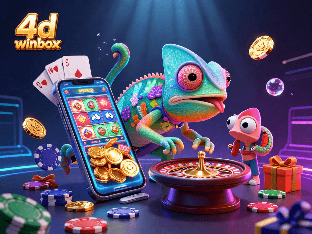 Experience the excitement of 4d winbox lottery with vibrant illustrations of games and rewards.