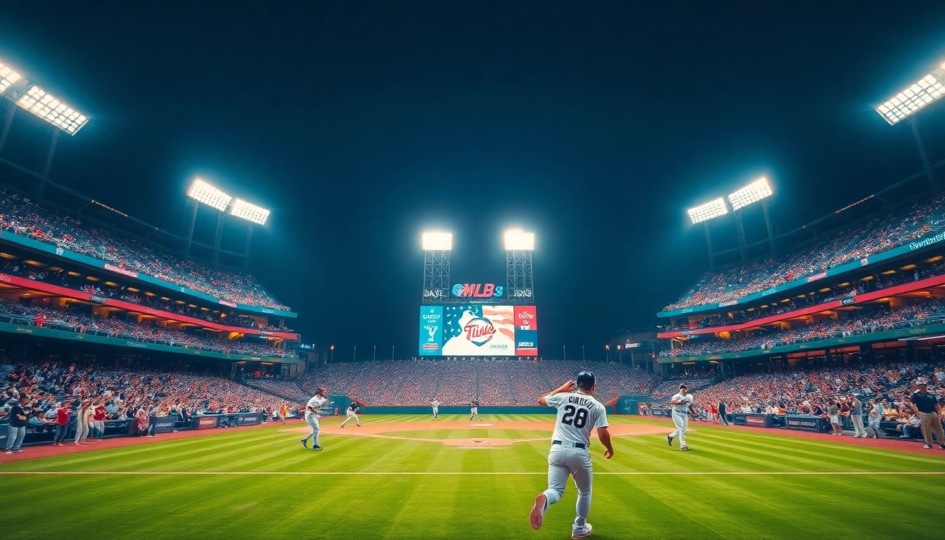 mlb중계를 즐기는 팬들과 선수들의 역동적인 모습이 담긴 야구장 이미지
