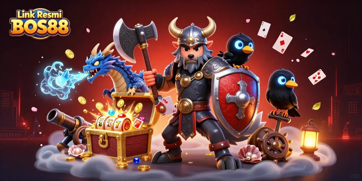 Link Resmi BOS88 menampilkan slot online dengan karakter Viking, naga, dan burung gagak yang menjadikan permainan lebih menarik.