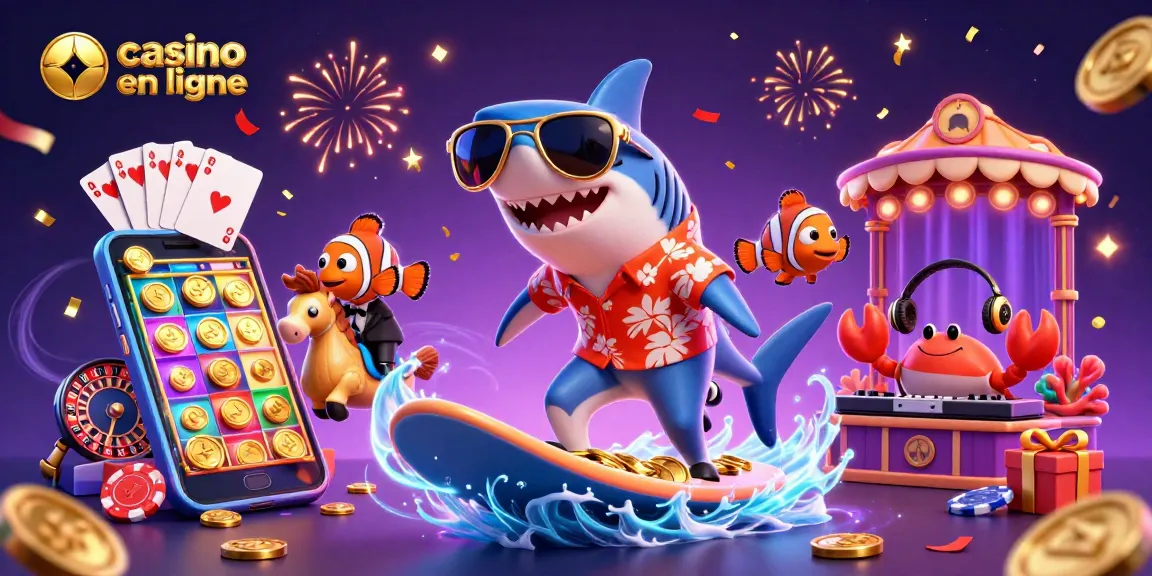 Animation captivante de casino en ligne avec des personnages marins sur un fond coloré.