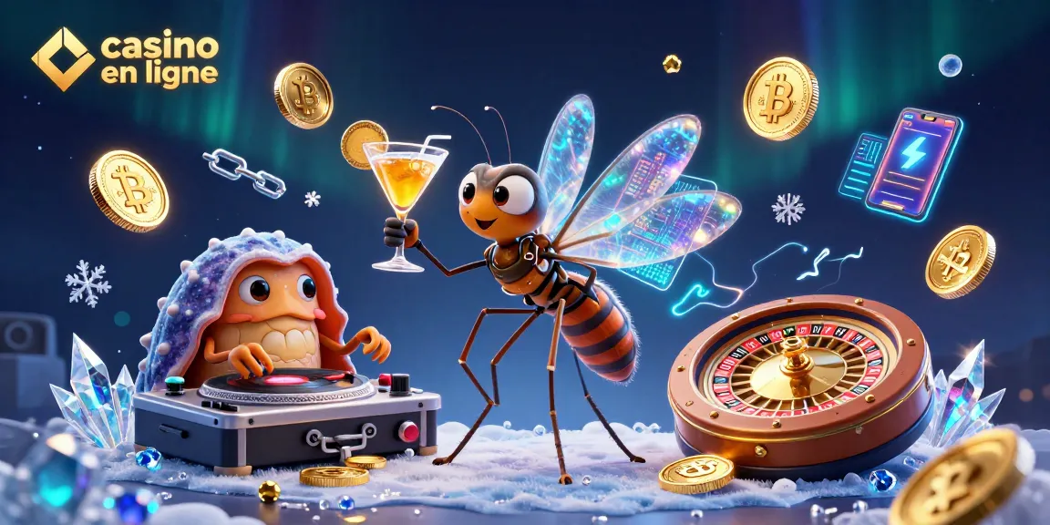 Profitez d'une expérience immersive avec casino en ligne, où un moustique maudit devient mascotte, entouré d'éléments crypto.