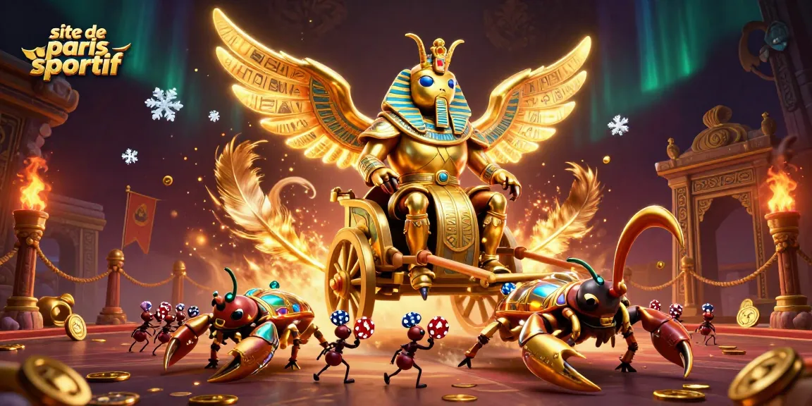 Pariez sur le site de paris sportif avec une illustration colorée et dynamique d'un scarabée doré.