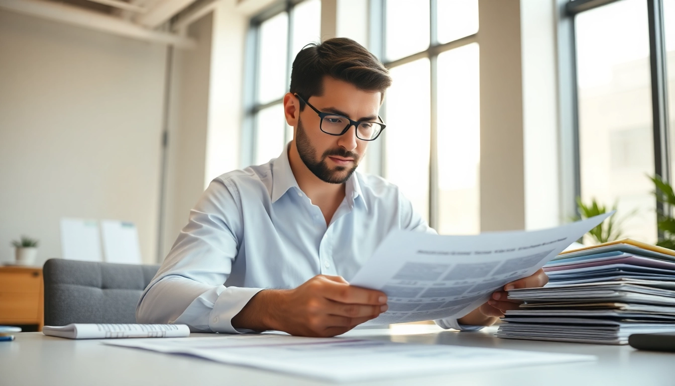 Consultant examining FCPA/DCAA/Flowdown/ITAR/EAR compliance documentation in a modern setting.