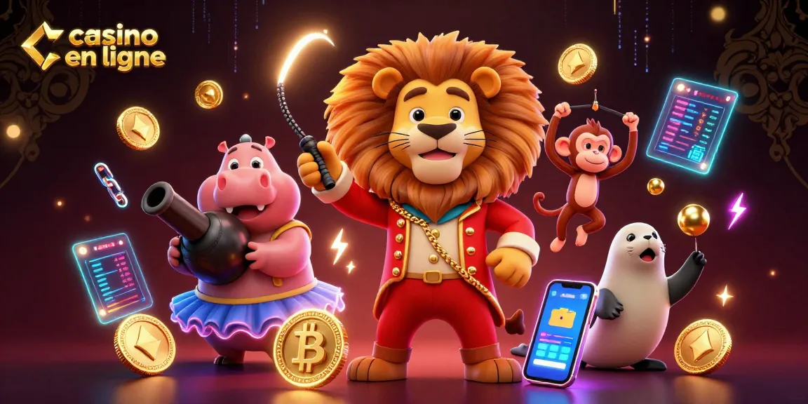 Profitez d'une illustration animée captivante célébrant le casino en ligne avec des personnages divertissants et des éléments crypto.