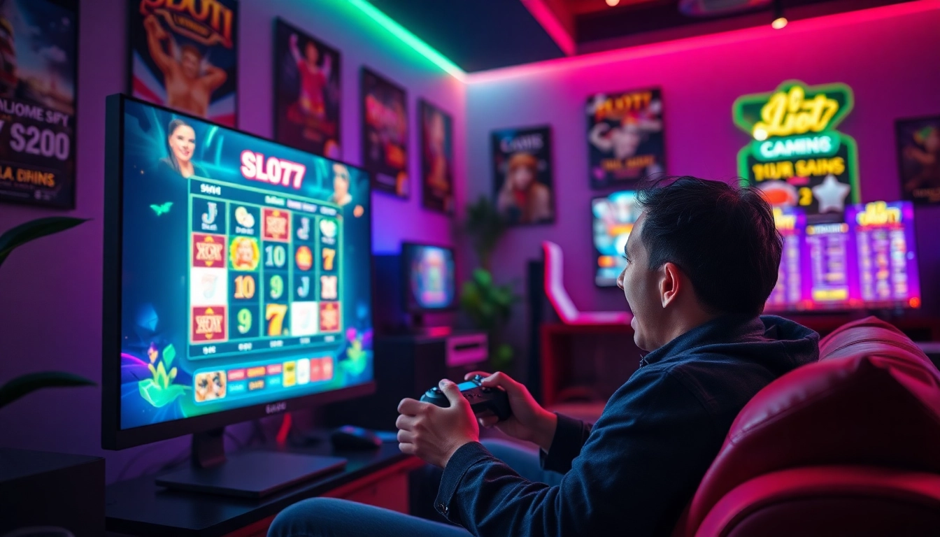 Menggambar permainan situs slot777 yang menarik, dengan pengguna yang bersemangat.