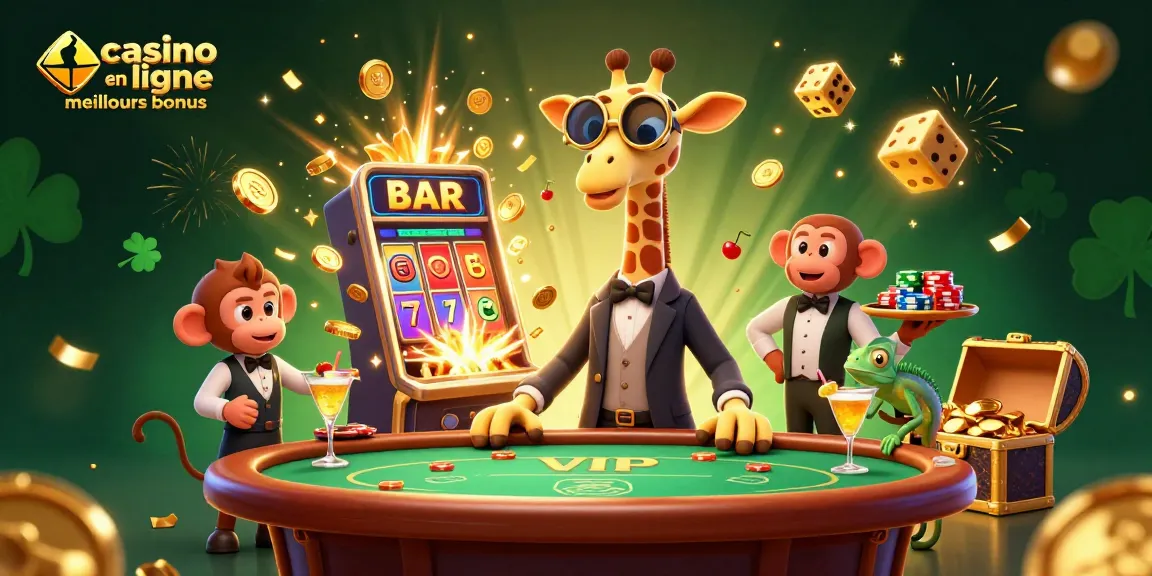 Visualisez les meilleurs bonus de casino en ligne avec des personnages colorés jouant joyeusement au poker.