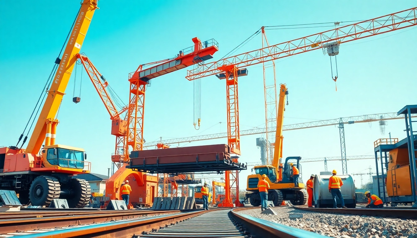 Engaged workers at a railroad construction site in the USA showcasing skilled teamwork.