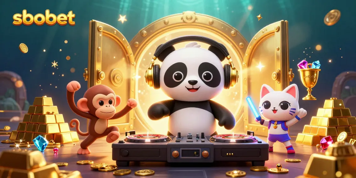 SBOBET celebrates online betting excitement with a vibrant 3D casino scene full of characters.