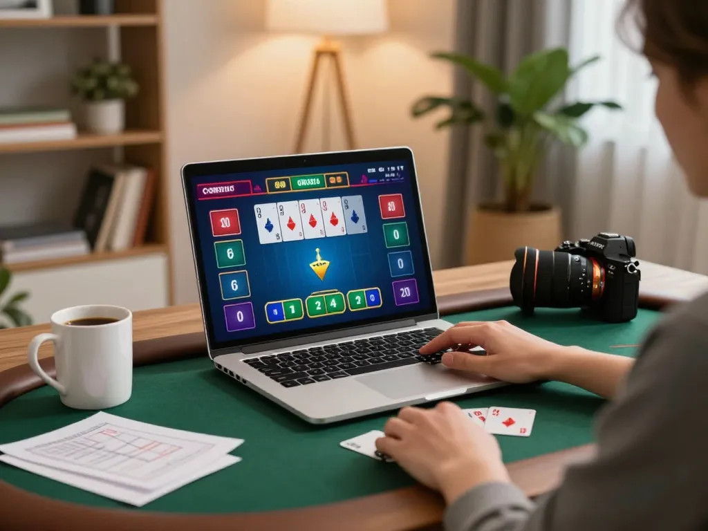 Engaging in strategic online poker gameplay on 388bet with cozy home setup.