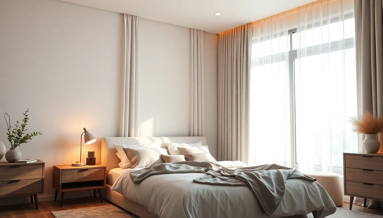 Verduisterende gordijnen in een serene slaapkamer voor optimale verduistering en stijl.
