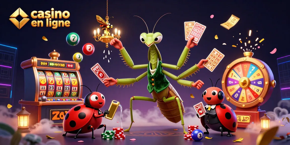 Un casino en ligne animé avec des personnages colorés et des jeux de hasard captivants incluant bonus et jackpots.