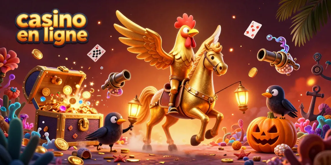 Jouer à des jeux de casino en ligne, avec un coq doré dans un casino mystérieux.