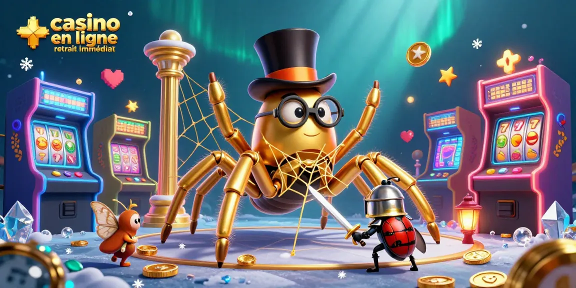Profitez de l'expérience de casino en ligne retrait immédiat avec une illustration colorée et dynamique de jeux.