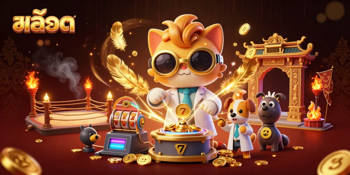 Spin the reels for jackpots at สล็อต with a lively scene of characters creating gold coins.