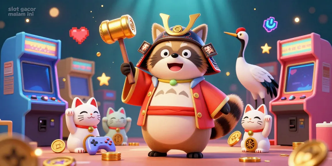 Slot gacor malam ini dengan tanuki dan maneki-neko dalam suasana permainan yang ceria.