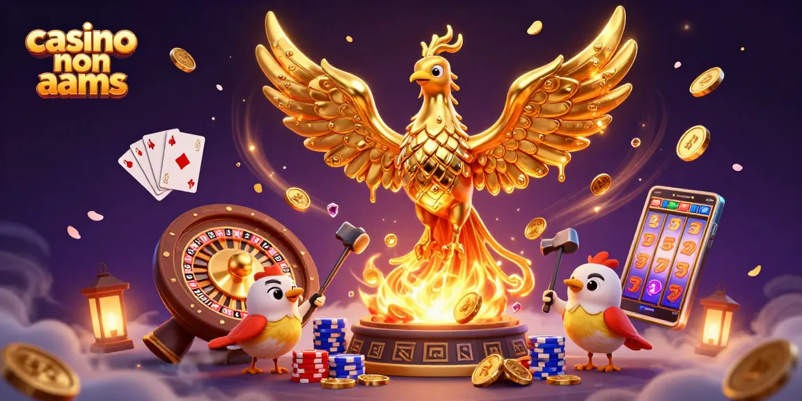 Vinci nel casino non AAMS con questa illustrazione colorata che mostra una fenice d'oro e slot machine.