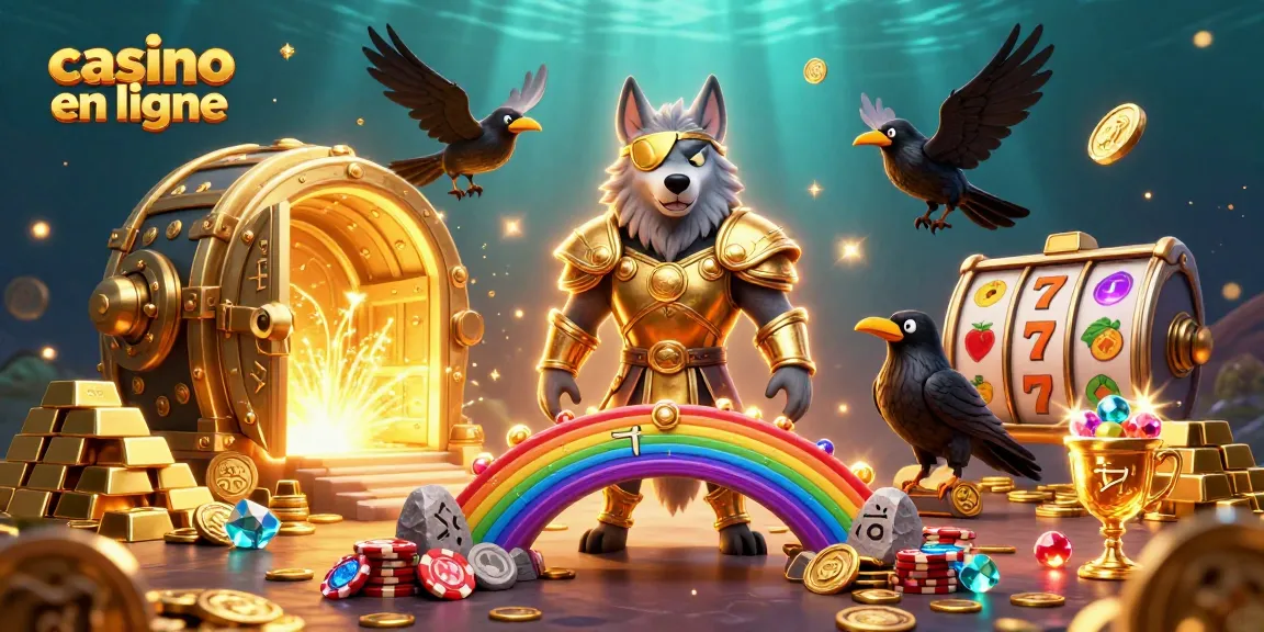 Gagnez avec casino en ligne : illustration 3D représentant un loup Odin et des joyaux.