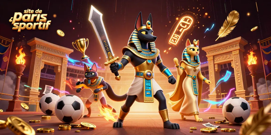 Pariez avec le site de paris sportif et découvrez une illustration dynamique d'Anubis et Bastet.