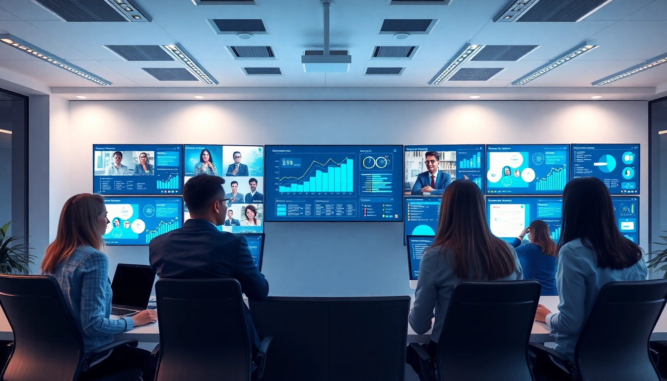 AI assistant for enterprise teams facilitating a virtual meeting in a modern office.