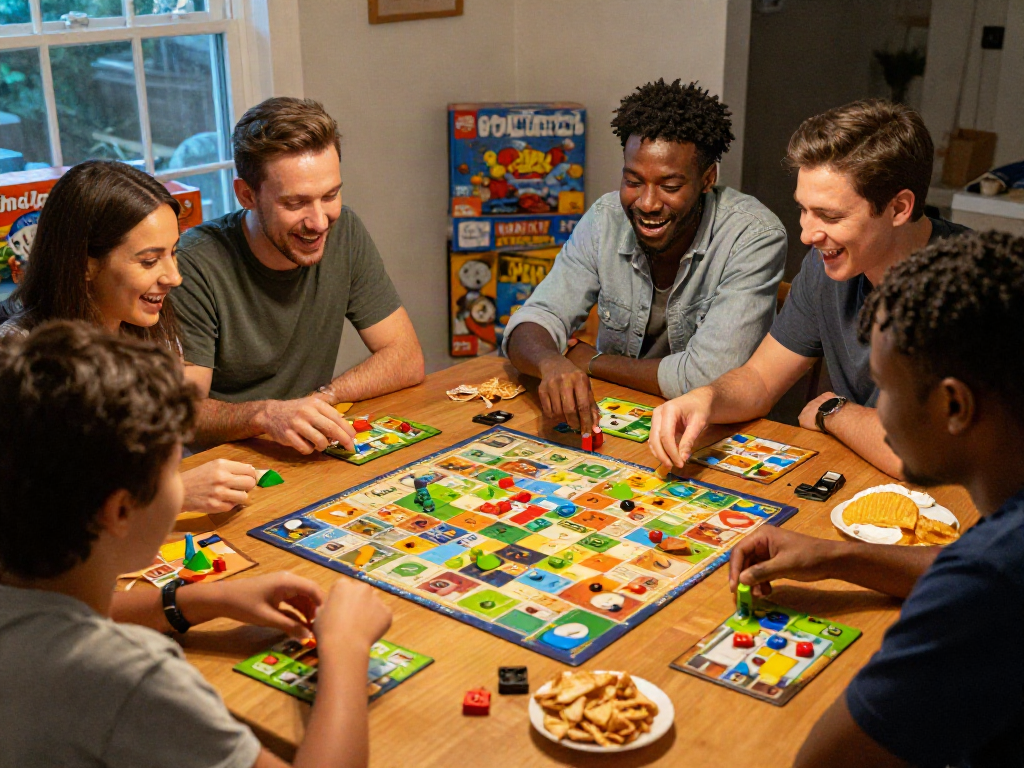 Sildenafil and popular board games like Catan and Qwirkle during an engaging family game night.