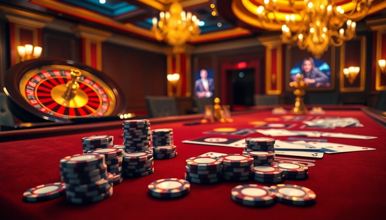 Casino en ligne argent réel France avec une scène de poker élégante mettant en vedette des jetons et des cartes.