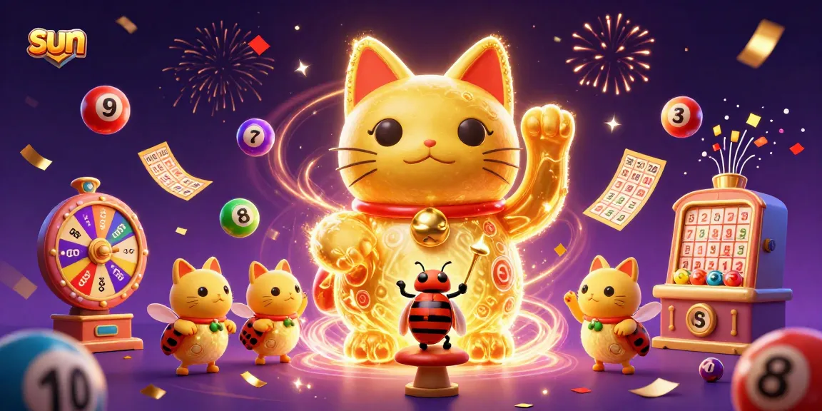 Wagering with sun-themed lucky cat amidst vibrant casino elements in a dynamic scene.