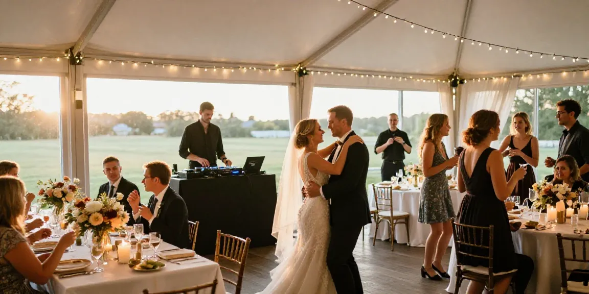hochzeit DJ berlin brandenburg reception with dancing newlyweds and elegant decor