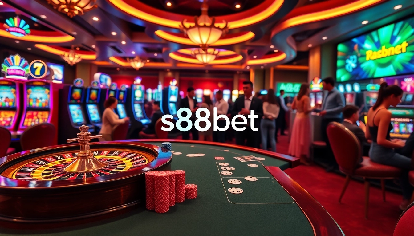 Experience thrilling gameplay at s88bet's vibrant casino atmosphere with poker and roulette.