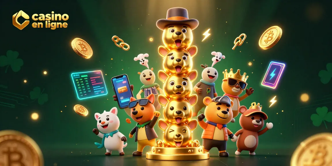 Le casino en ligne illumine le monde numérique avec des symboles de crypto-monnaie et un totem vibrant.