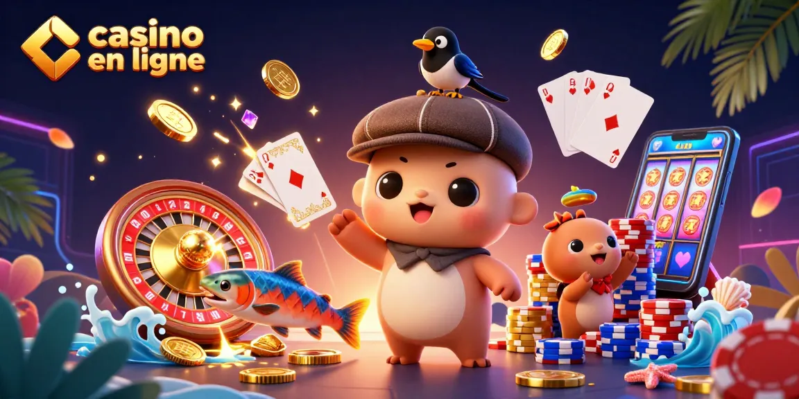 Gagnez avec des jeux passionnants comme le casino en ligne, illustré par une scène animée et colorée.