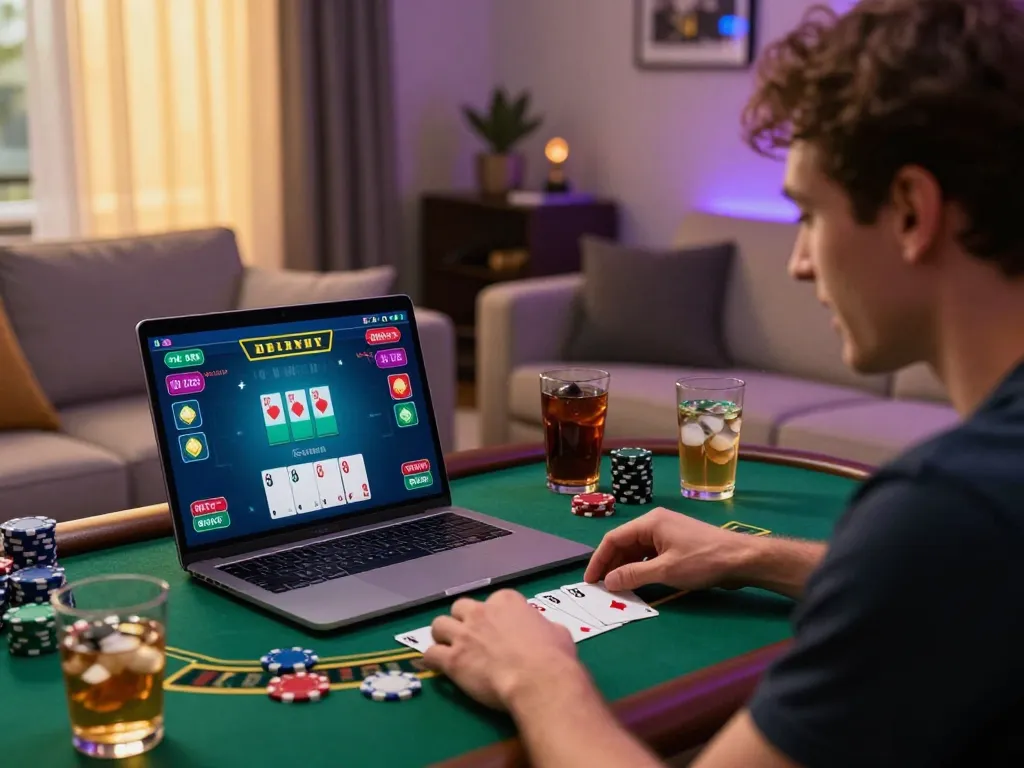 Engaging activity in online casinos with players enjoying blackjack at home, showcasing casino stranieri che accettano italiani.