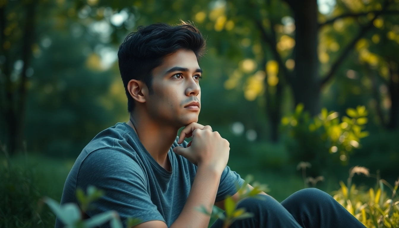 Exploring depression symptoms through a serene moment of introspection in nature.