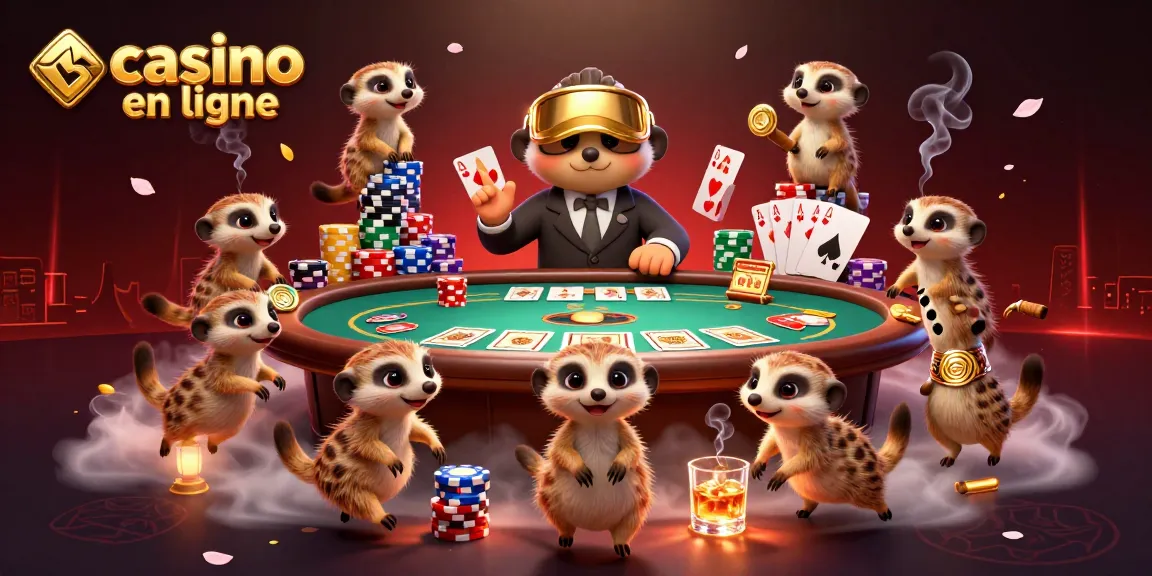 jouer au casino en ligne avec une colonie de suricates animant une scène de poker dynamique