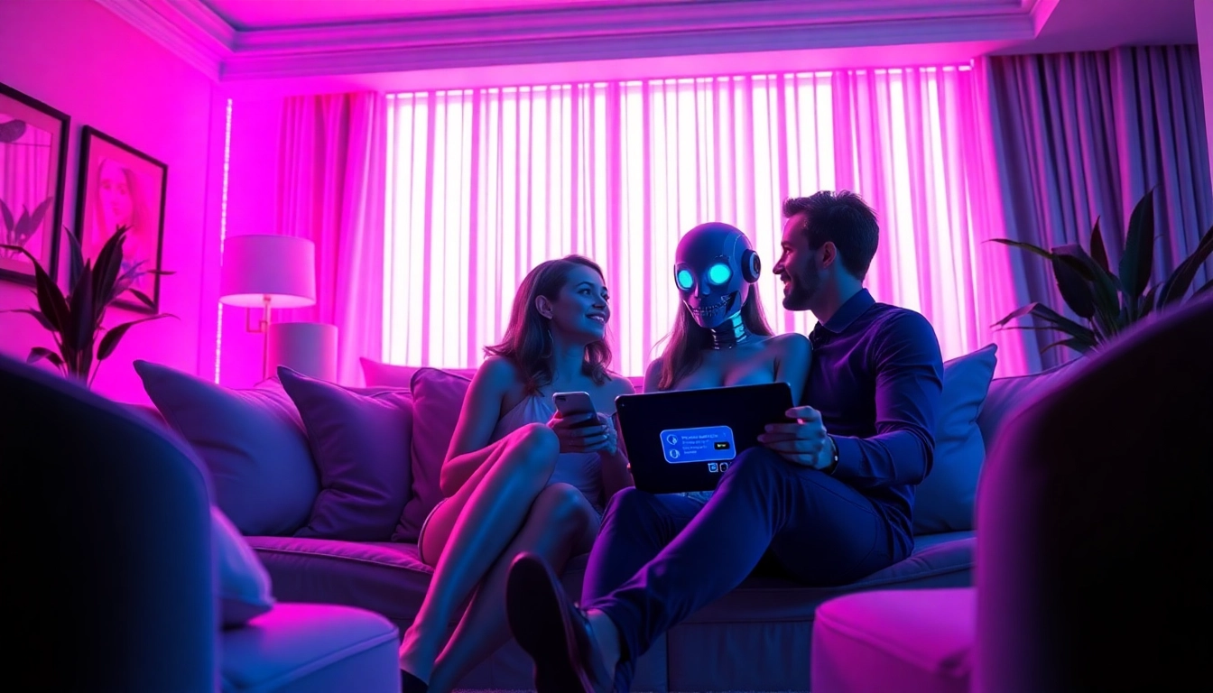 AI sexting conversation in a cozy, modern setting with futuristic chatbot interaction.