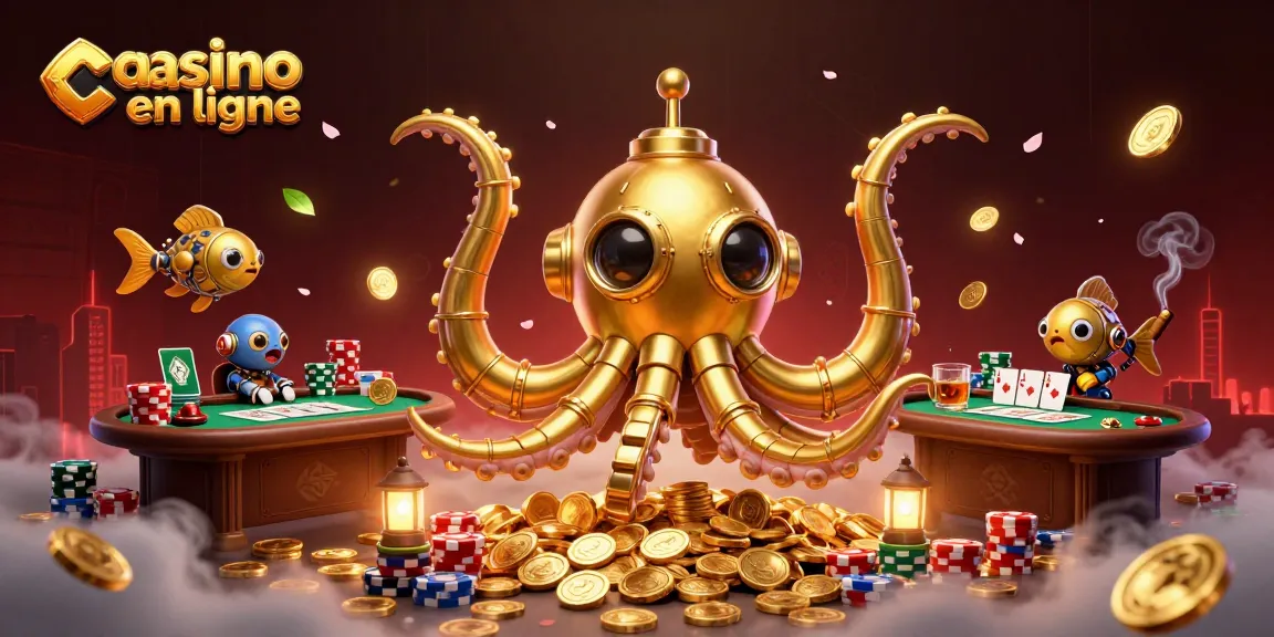 Célébrez le casino en ligne avec une illustration 3D riche en détails, mettant en scène une scène animée de jeu de poker.
