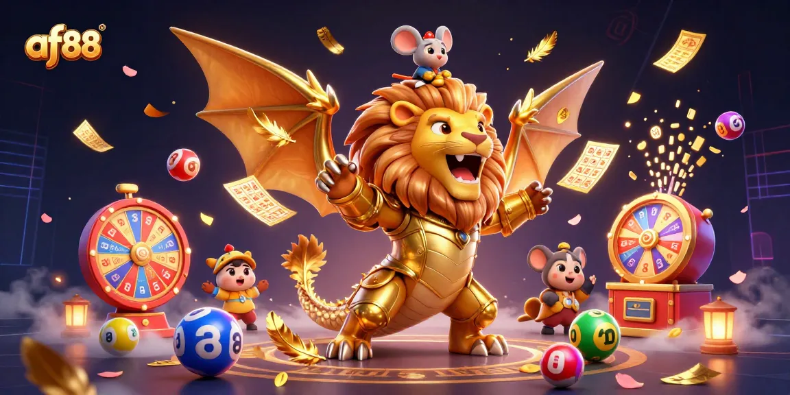 Experience thrilling gameplay at af88 with a vibrant chimera and lottery elements in a fantastical casino atmosphere.